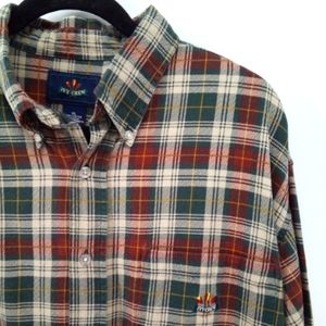 Ivy Crew Plaid 100% Cotton Red Green Men's Shirt XL Outdoors Hiking Camping